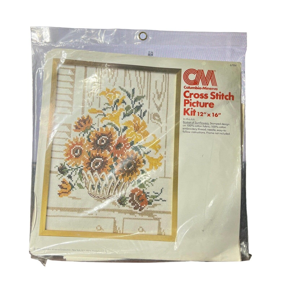 Vintage 1978 Columbia Minerva Basket of Sunflowers‎ Cross Stitch Kit